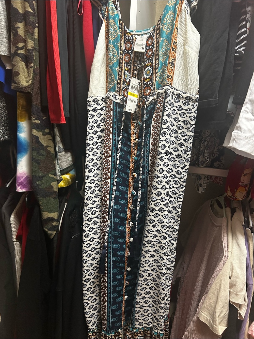 American Rag Teal, White & Brown Patterned Maxi Dress